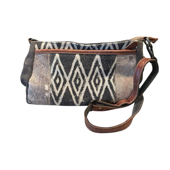 Myra Bag Tedious Upcycled Canvas & Cowhide‎ Small Crossbody Bag - Picture 1 of 8